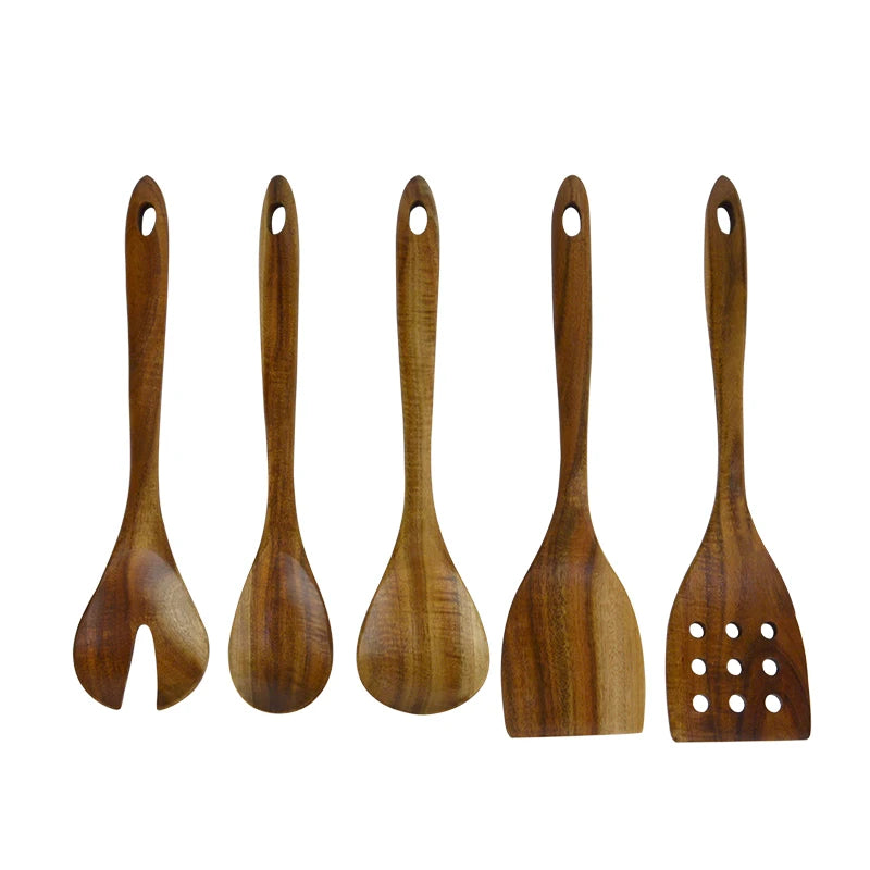 Wooden Cooking Pots Set Rice Soup Serving Spoon Solid Wood Kitchen Utensils Accessories Cookware Set