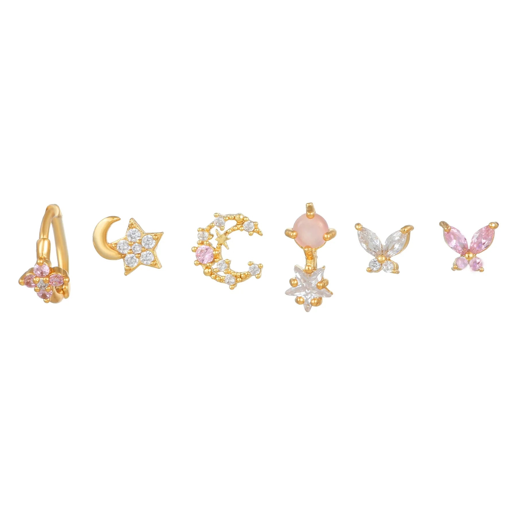 ZUOLA Hot Selling Trendy Earring Studs 18K Butterfly Flower Zircon Ear Studs Ear Accessories 6pcs Small Earring Studs for Women