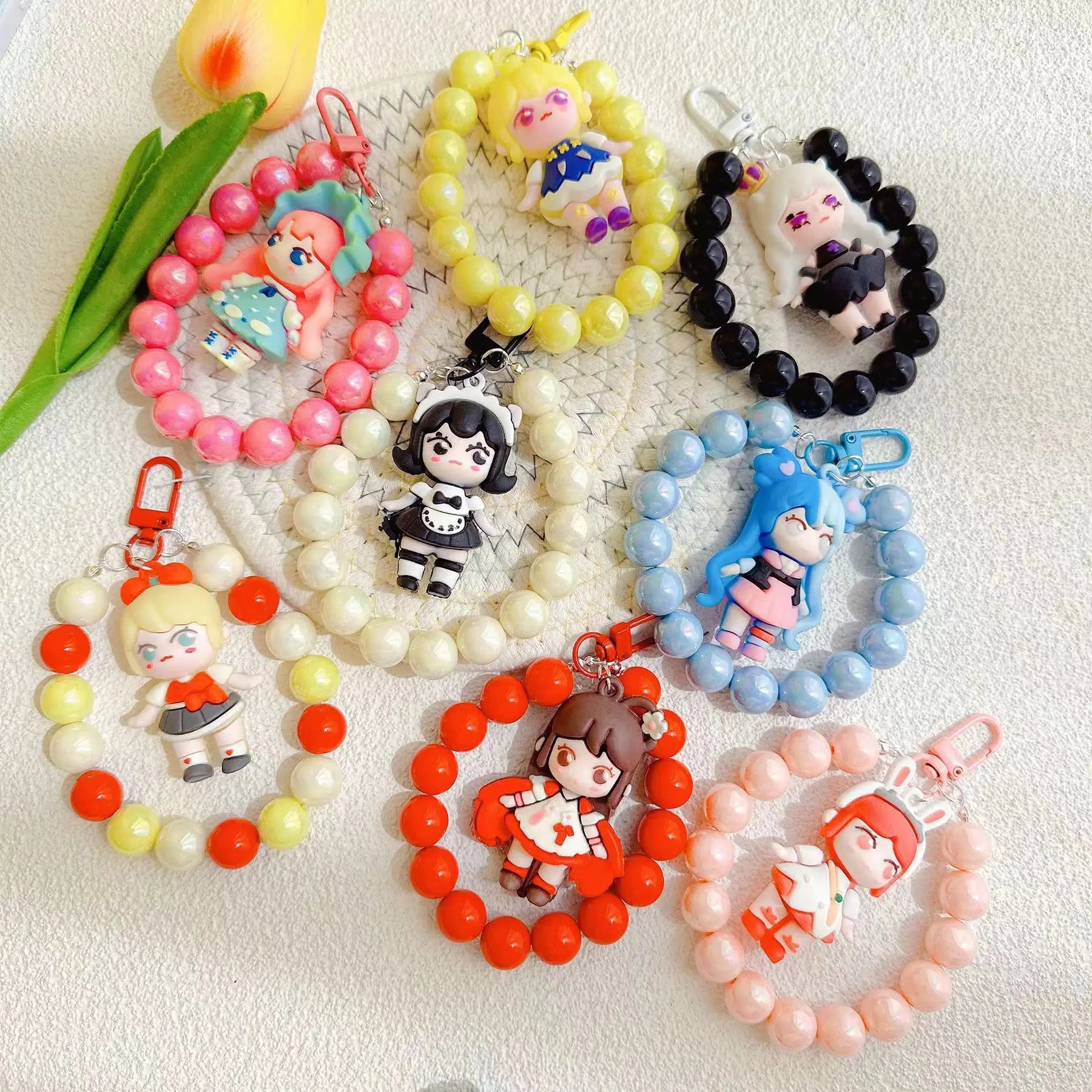 Student Mobile Phone Pendant Cute Cartoon Girl Car Beaded Chain Pendant Men's and Women's Bag Pendant Gift