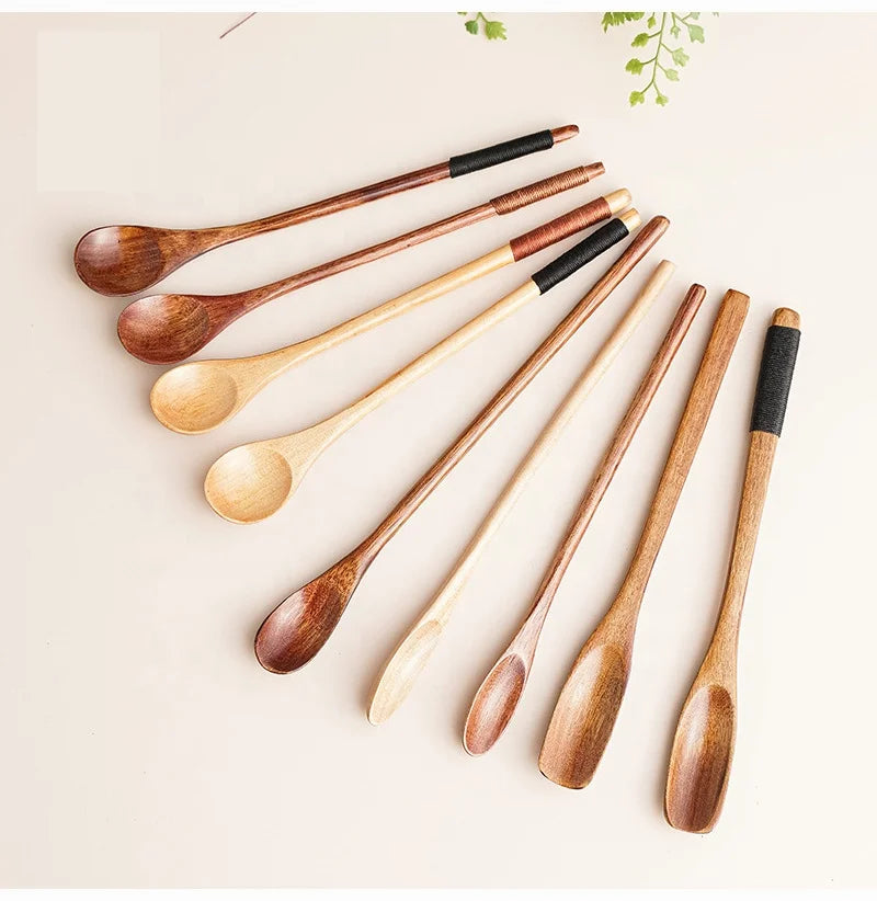 Long Handle  20cm Wooden Coffee Spoon Milk Tea Stir Spoon Japanese Korean Style
