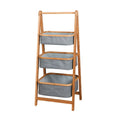 2 3 Tier Canvas Storage Basket Fabric Organizer Bin Storage Bedroom Bamboo Rack