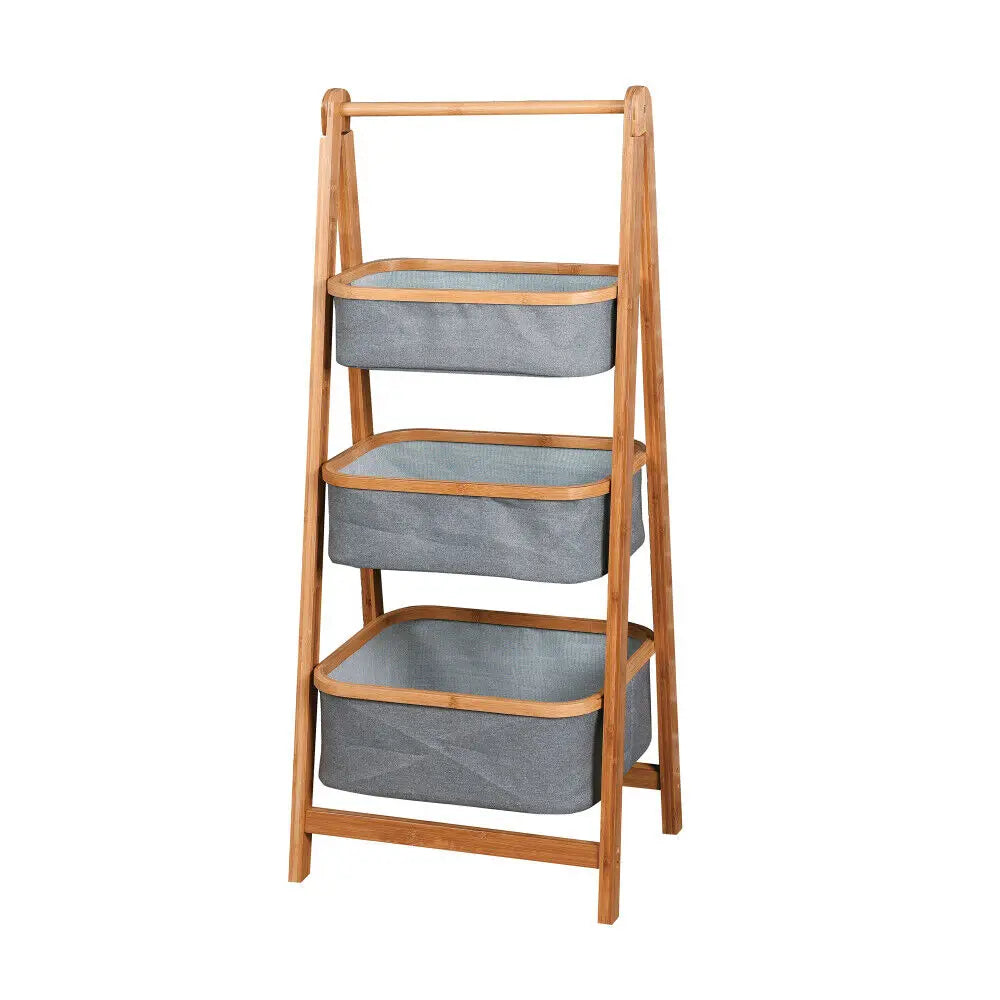 2 3 Tier Canvas Storage Basket Fabric Organizer Bin Storage Bedroom Bamboo Rack