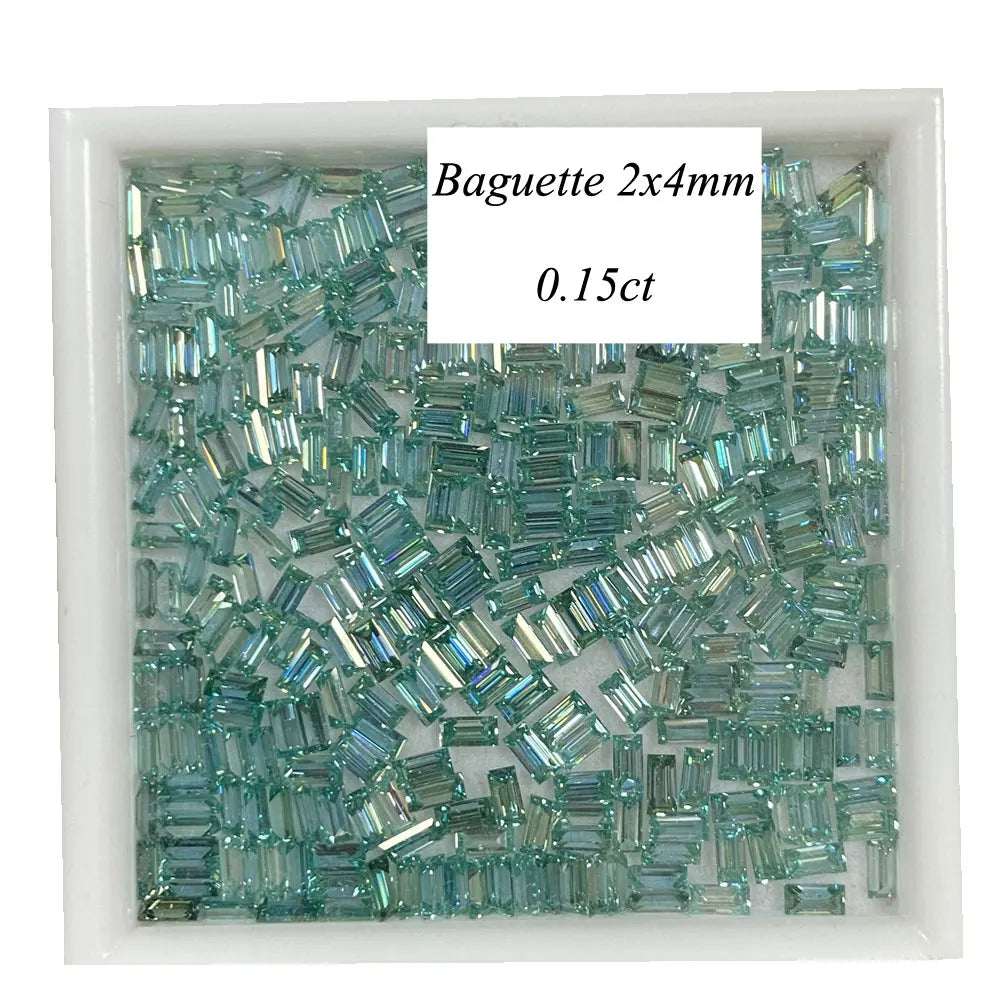 Small Size 0.15 Carat Baguette Shape 2x4mm Lab Created Light Blue Moissanite Diamond