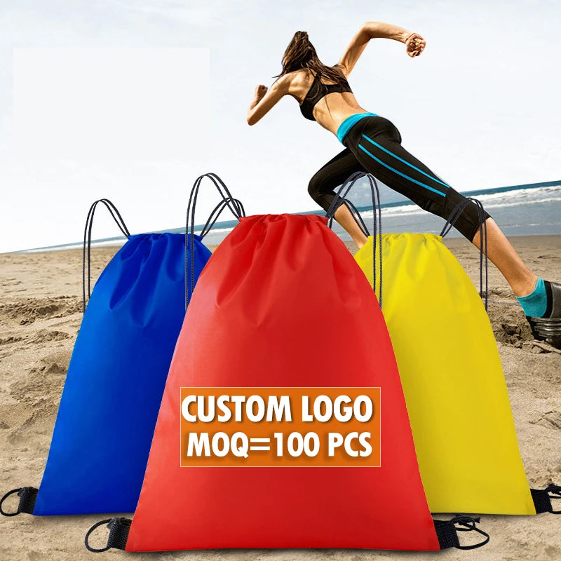 Custom LOGO Promotional Waterproof Gym Drawstring Backpack Polyester Sports Storage Training Drawstring Backpack Bag