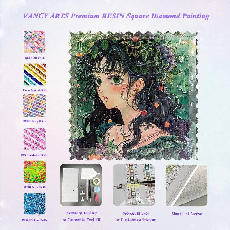 VANCY ARTS Premium Enchanting Fairy Girl Design Resin Diamonds DIY Customize 5D Full Drills Diamond Painting Kit for Home Decor