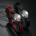2023 New Design Fashion Stainless Steel Engrave Skull Woven Charm Leather Bracelet  Men Jewelry