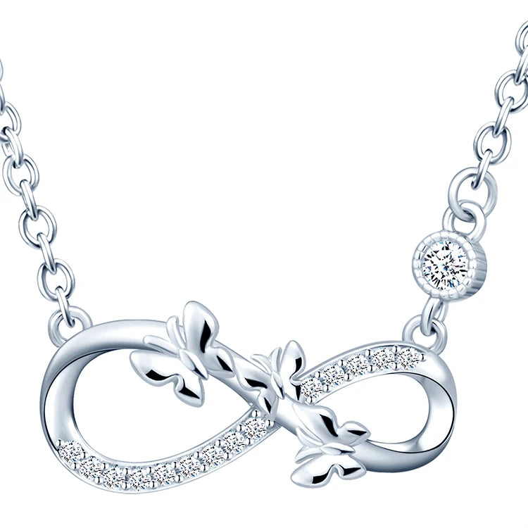 S925 Sterling Silver Necklace Zircon Diamond Setting Infinity Symbol Butterflies Necklace