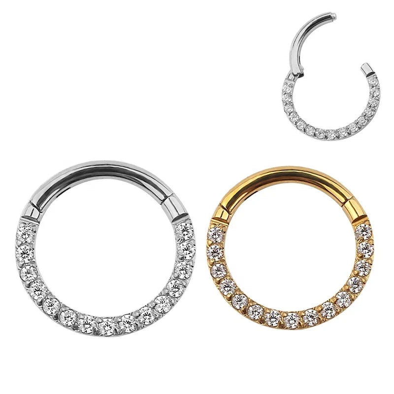 Wholesale G23 Astm F136 Titanium Rook Hinged Segment Hoop with CZ Pave Zircon Septum Clicker Piercing Hoop Ring Body Jewelry