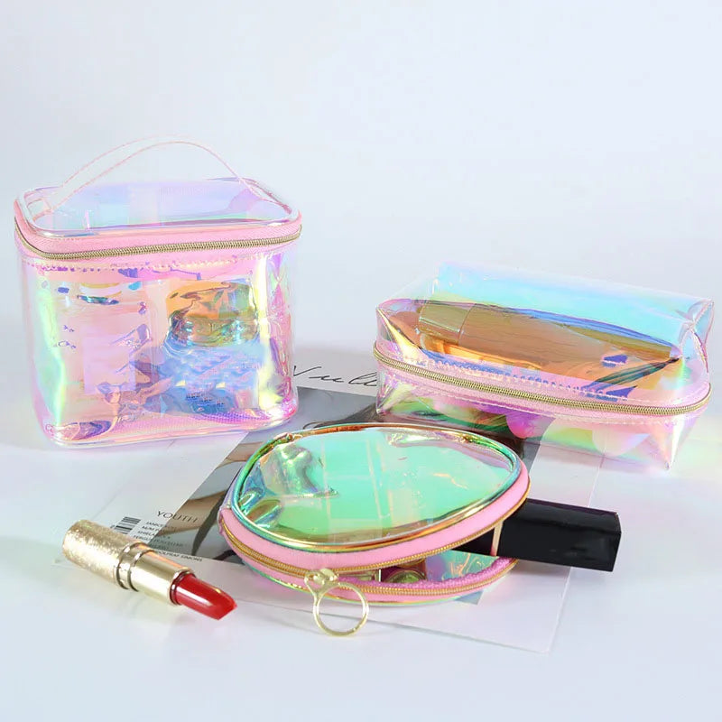 Women's PVC Transparent Travel Cosmetic Bag Waterproof Zippered for Toiletry Storage Case