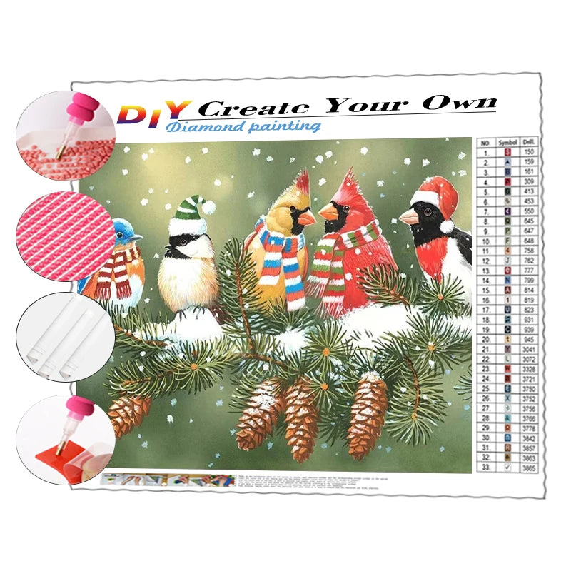 Wholesale Winter Snow Birds and Pine Fruit Diy 5d Diamond Painting Full Drill Diamond Cross Stitch Embroidery Home Decor Gift