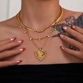 NEW VINTAGE HEART SHAPE ZIRCON PENDANT CHUNKY BAMBOO NECKLACE Dazan  HOT 18k Gold Plated Stainless Steel Lady Bikini Jewelry