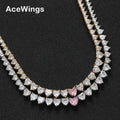 BC168 Women Heart Stone Tennis Chain Necklace Brass Pink and Clear Heart Shape CZ Jewelry for Wedding