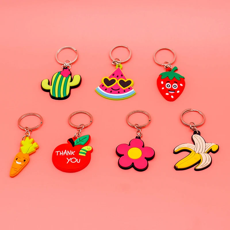 Keyring Flowers Sunflower Avocado Cactus Carrot Pineapple Durian Cartoon Keychain Custom Key Holder Fit Keys Trinket Wholesale