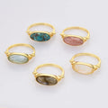 SS222 Oval Aquamarine Moonstone 925 Silver Promise Ring Rhodochrosite  Gold Ring Jewelry