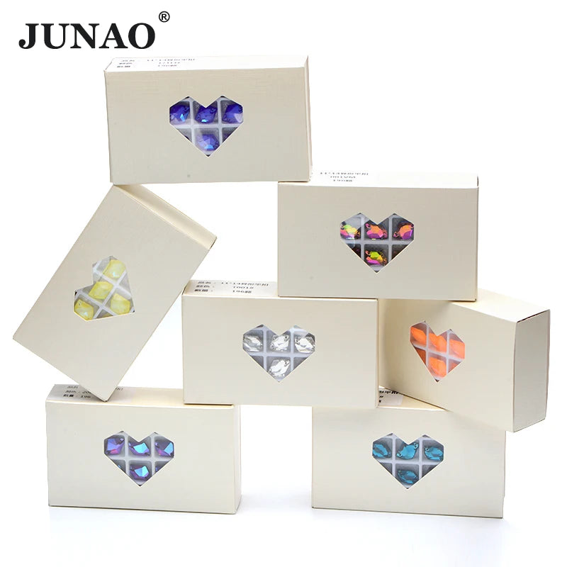 JUNAO Factory TOP Quality 20 Different Shapes Sewing Drop Flatback Crystal Strass Sew on K9 Glass Rhinestones Dress Accessories
