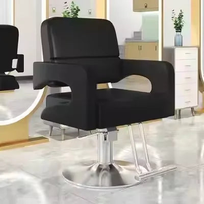 Modern High-End Stainless Steel Black Leather Barber Styling Chair Rotating Lifting Features Men's Salon Spa Commercial Use High
