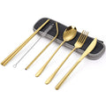 Camping Travel Portable Stainless Steel Flatware Set Cutlery Set With Straw