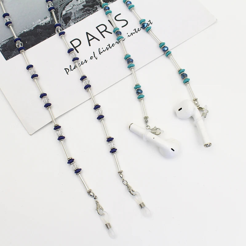 Fashion Crystal Beaded Eyeglass Chain Sunglasses Holder Anti-Lost Strap with Metal Clasp & Silicone Loop MegaBDM