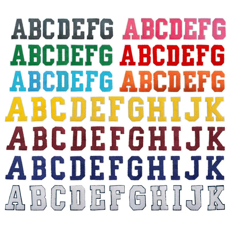 In Stock Eco-Friendly Durable Embroidered Chenille Fabric Iron-On Letter Patches 10.8cm/12cm/12.5cm for Hats