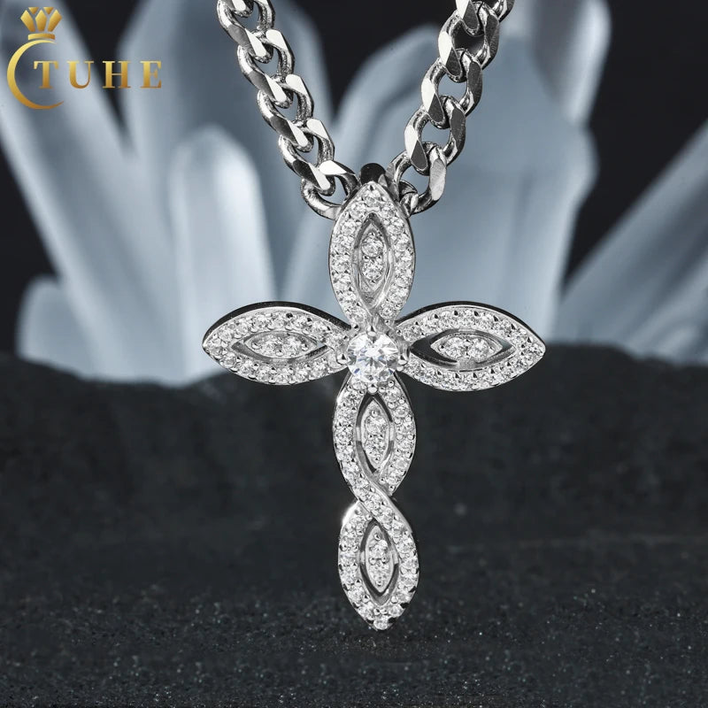 Hip Hop Fashion Jewelry Gold Plate 925 Sterling Silver VVS Moissanite Diamond Infinite Cross Pendant with GRA Certificate