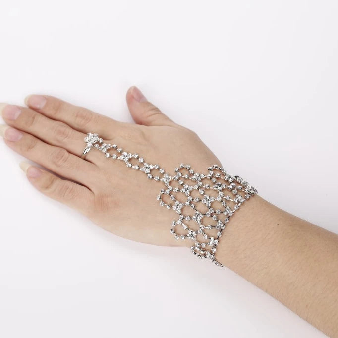 Fashion Women's Silver Plated Hollow Multi-Layer Crystal Glass Rhinestone Radiant Cut Claw Setting Handmade Charm Bracelets