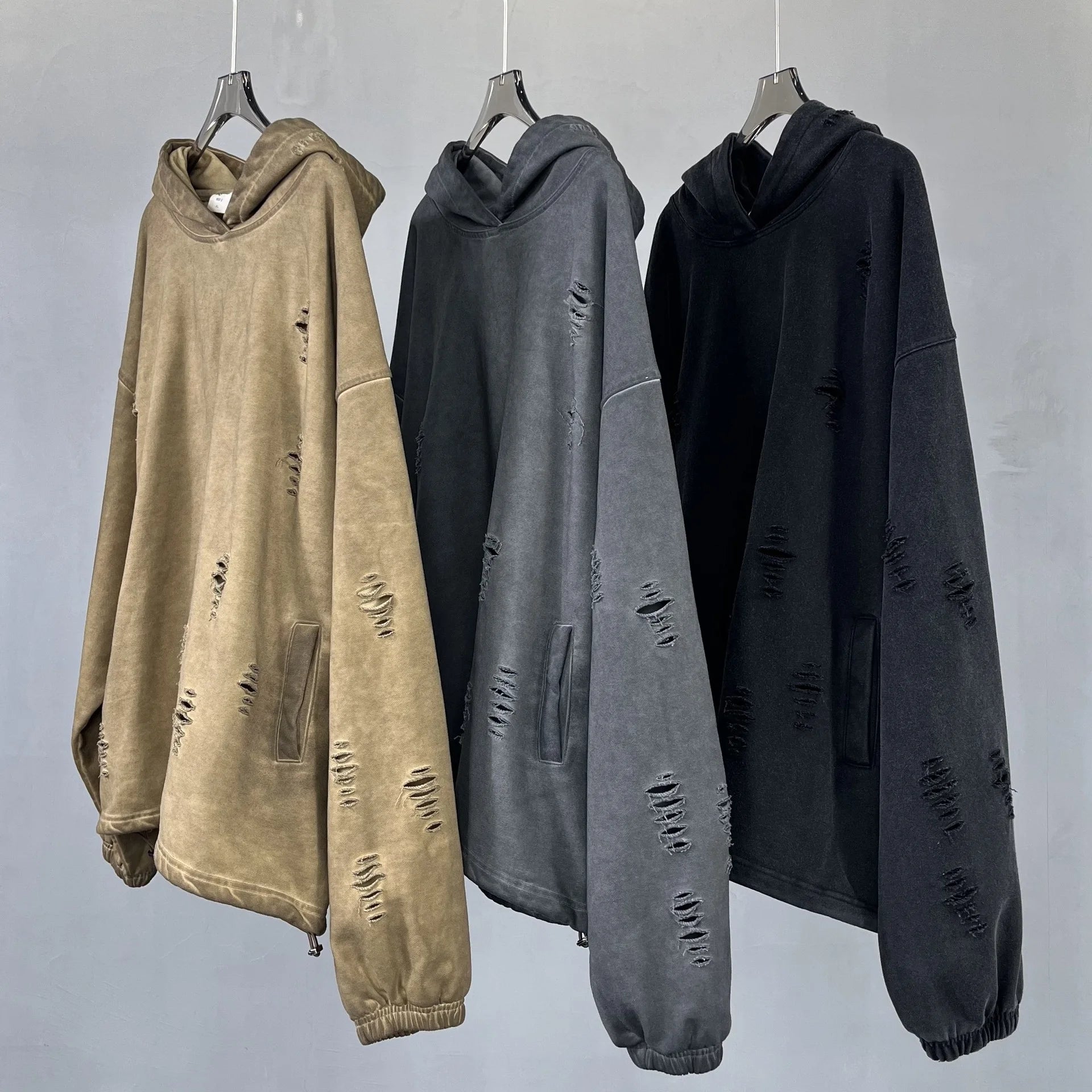 Top Sale 25AW Men's Heavy 450gsm Hoodies Bulk Unisex Sweatshirts Custom Distressed Ripped Vintage Washed Blank Hoodie for Men