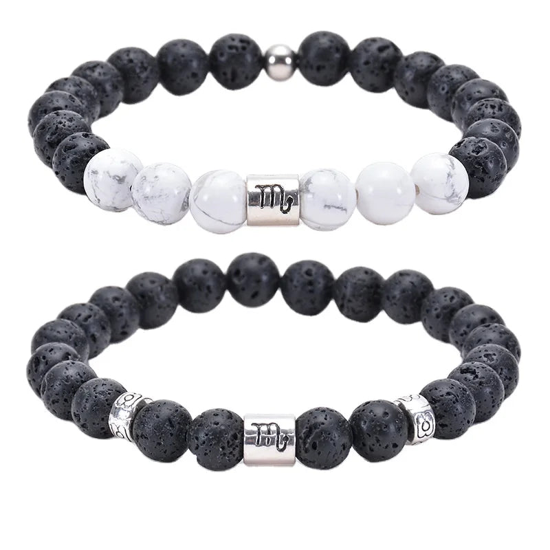 Fashion Natural Stone Beads 12 Zodiacs Beads Bracelet Howlite Lava Stone Bracelet Couple Friendship Jewelry
