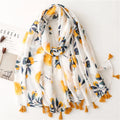 New Arrival Plain White Fruit Printing Soft Viscose Cotton Shawls Summer Orange Lemon Pattern Cotton Beach Towels Scarf Women