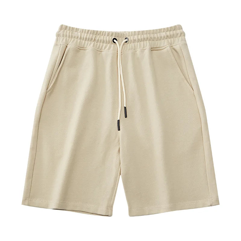 Mid Waist Drawstring Solid Casual Yoga Bermuda Shorts Double Pocket Design 100% Cotton Quick Dry Breathable Men's Shorts