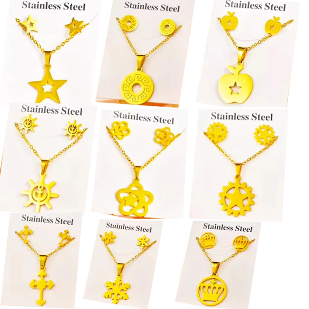Fashion Women's Jewelry Gift Accessories Special Wholesale More Than 100 Sets Gold-plated Stainless Steel Necklace and Earrings