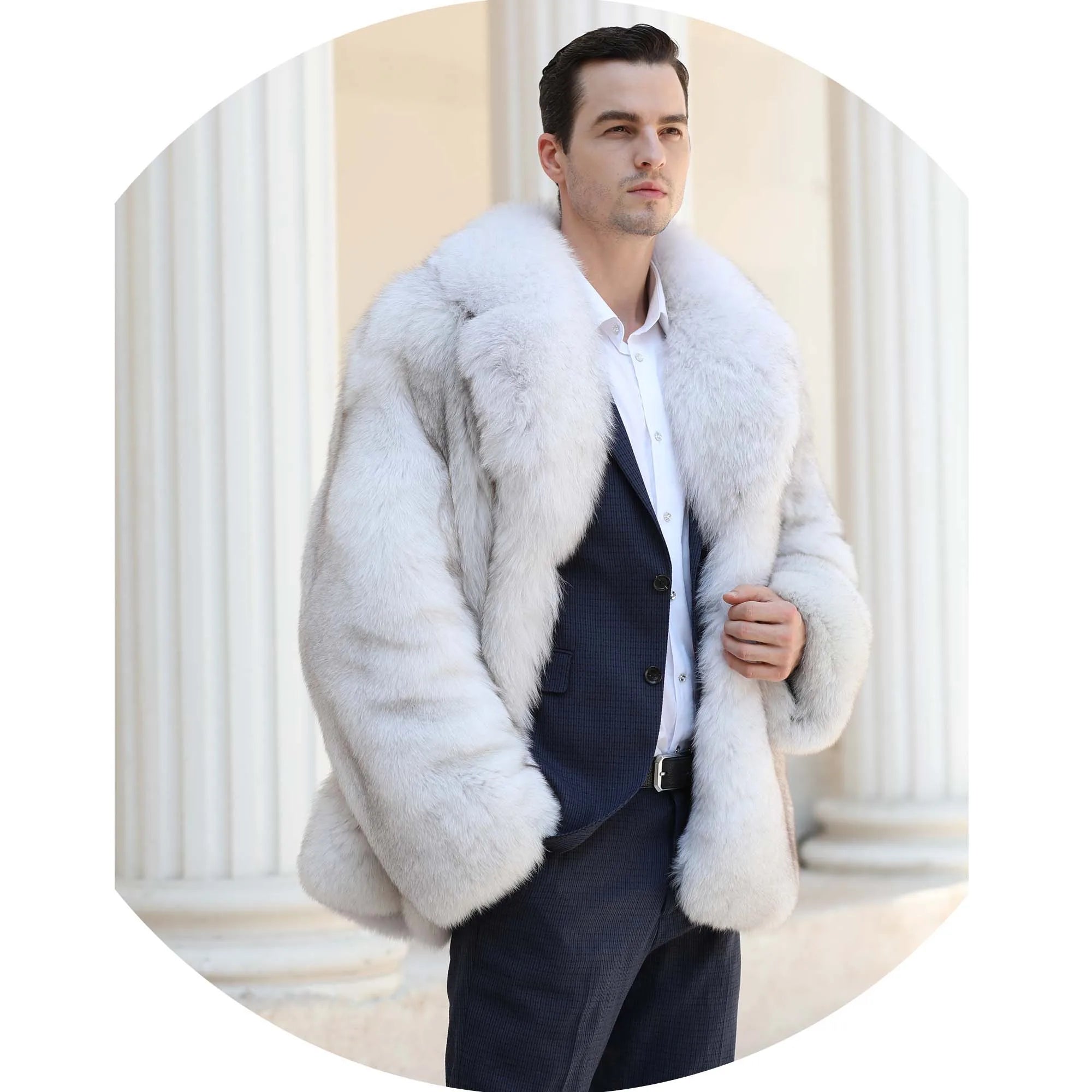 Winter Warm Thick Findland Fox Fur Full Length Big Size Genuine Fox Fur Coat Men