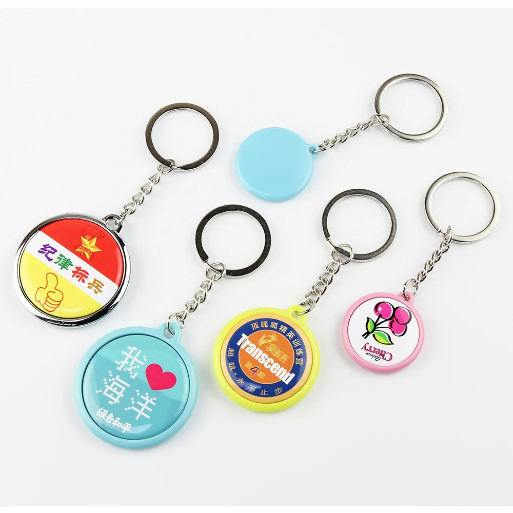Factory Sale Handicraft Cartoon Colorful Single Side Key Chain Ring 37mm Size Aluminium Stainless Steel Digital Photo Button