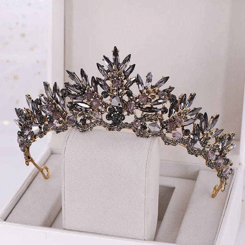 Vintage Retro Black Crystal Wedding Tiaras and Crowns Fashion Bride Pageant Prom Royal Crown Wedding Accessories for Women