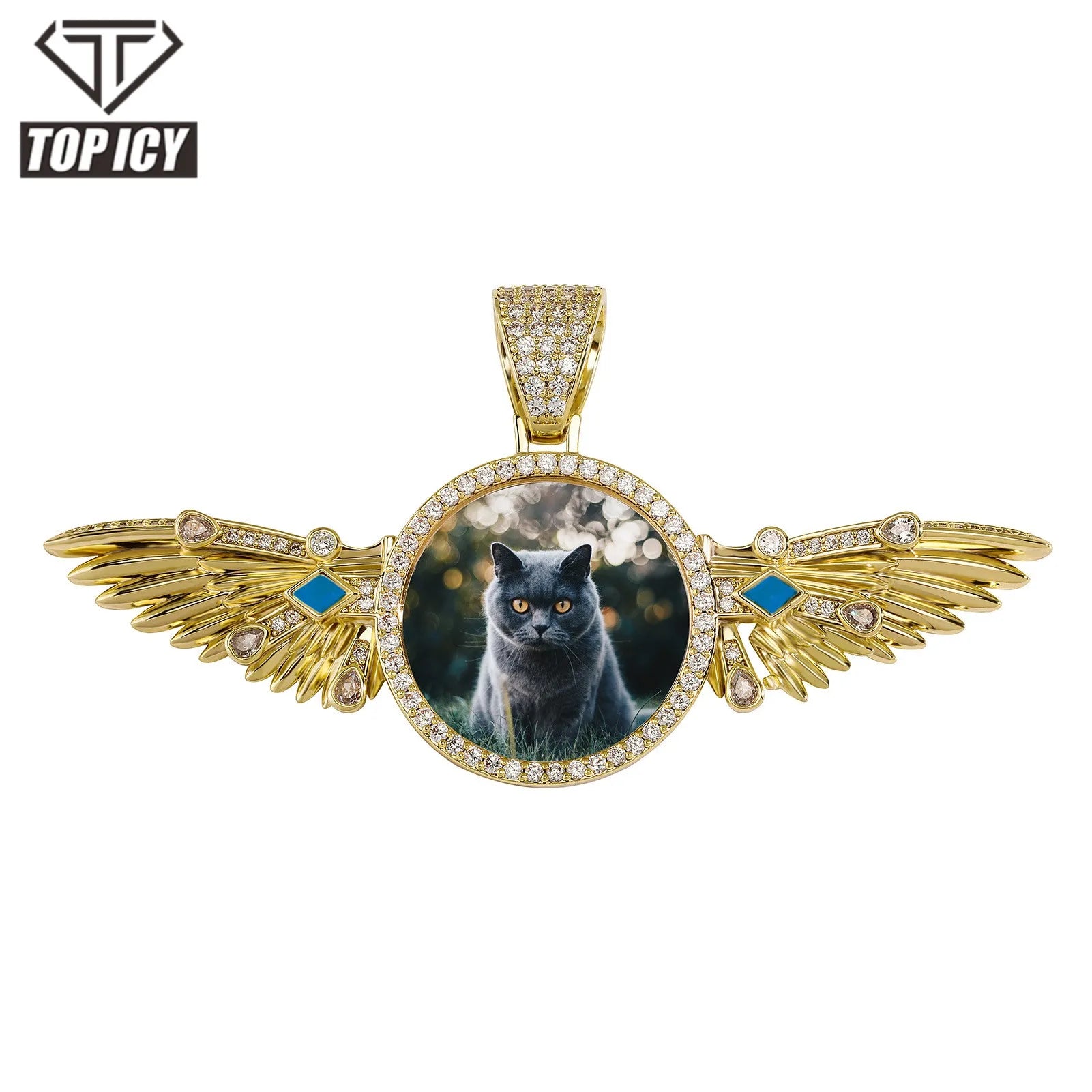 Hip Hop Fashion Custom Photo Projection Pendants Men's Jewelry Picture Chains Jewelry Photo Necklace with Big wings