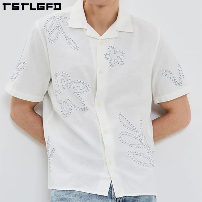 Button Shirts Men Aesthetic Custom Graphic Print  Short Sleeve Button Down Shirt for Casual Oversized Floral Summer Shirt Men