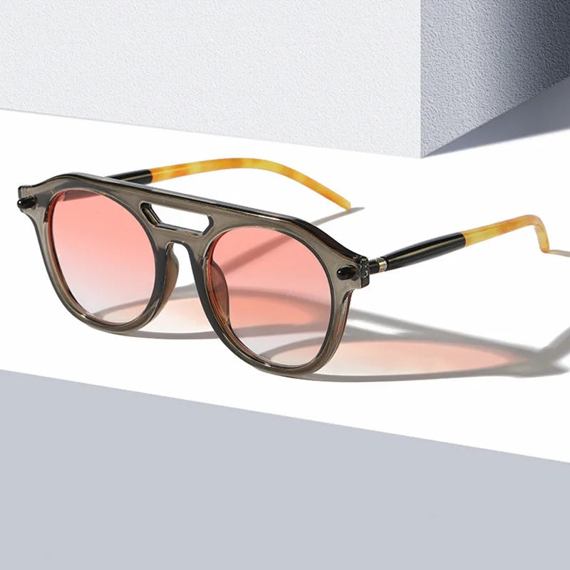 2024 Women Men Clear Oversized Round Frame Double Bridge Shades Rivets UV400 Lenses Decoration Gradient Driving Sunglasses