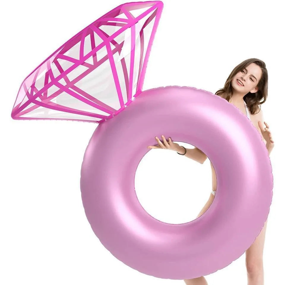 Pink & Gold Color PVC Inflatable Diamond Swimming Ring Engagement Pool Float 170x120cm 0.25mm Thick