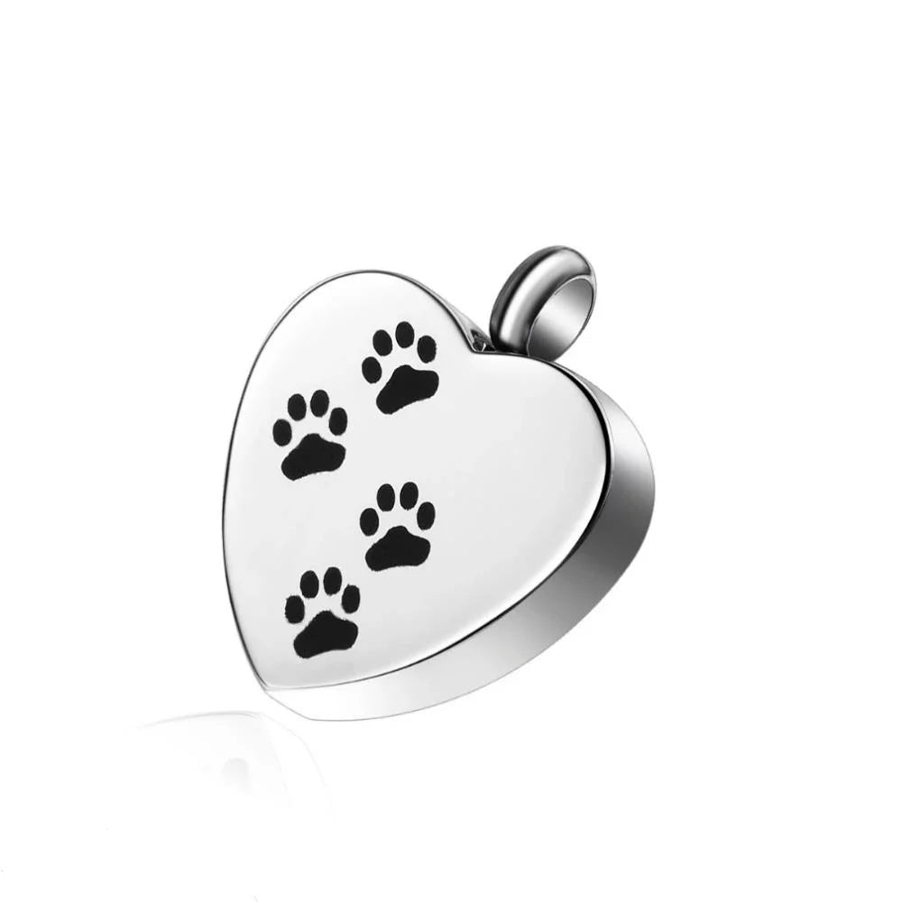 Bigger Ash Room Stainless Steel Paw Print Heart Urn Necklace Pet Mini Locket Memorial Pendant Keepsake Cremation Heart Ashes Urn