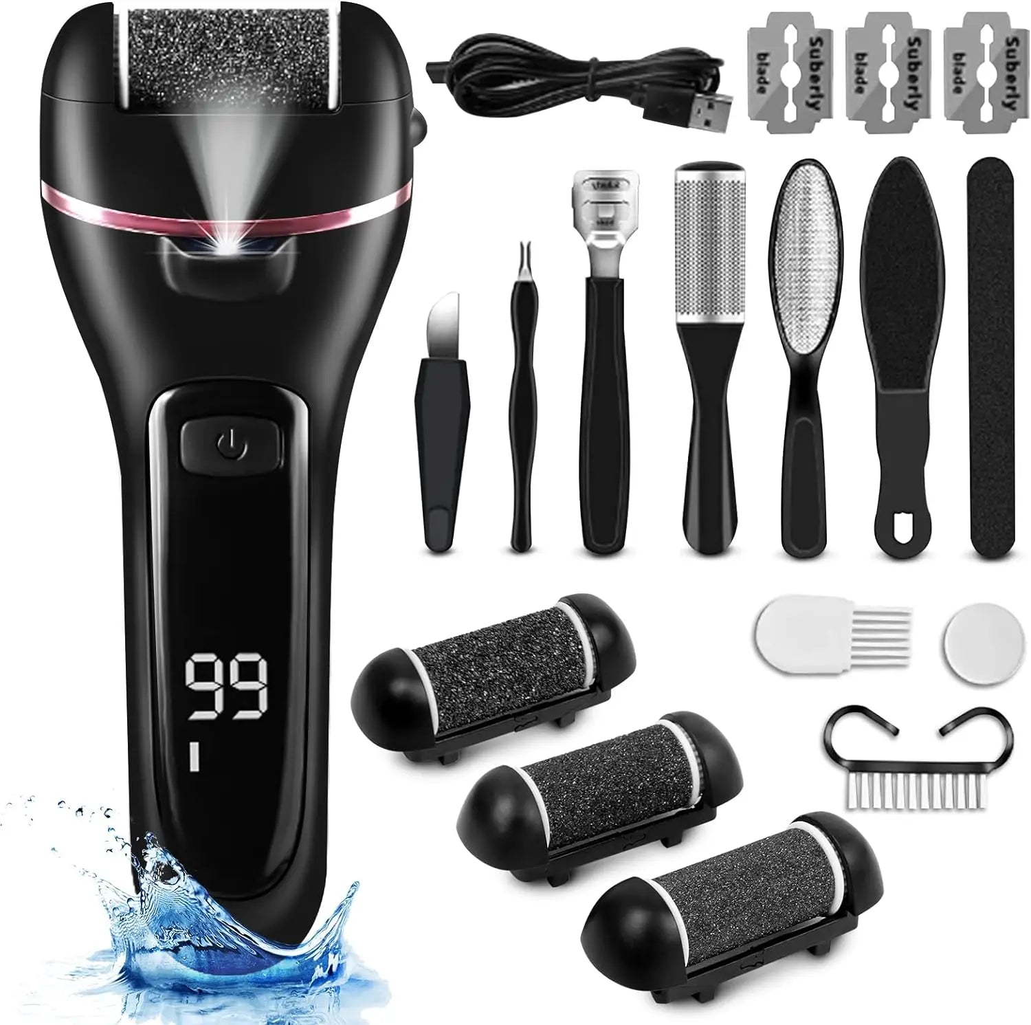 RESSAN RS-C13 2023 New Electric Foot Grinder 13-in-1 Professional Waterproof IPX7 Digital Display Rechargeable Pedicure Water