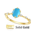 OL0926R Abiding Stacking Oval Blue Synthetic Turquoise 9K 10K 14K 18K Women Thin Shank Solid Gold Ring