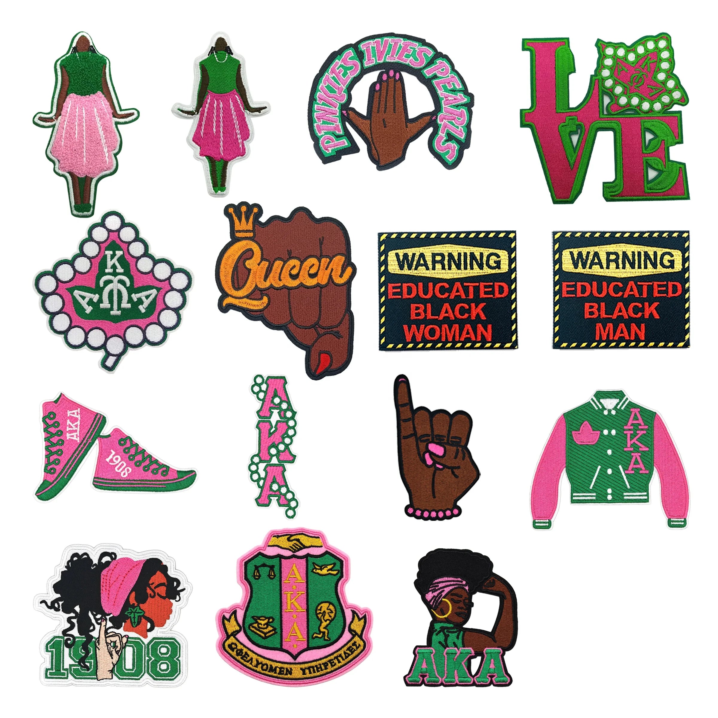 Hot Sale Sororities Chenille Handmade Embroidered Iron on Patches Symbol Emblem Aka Sorority Patches