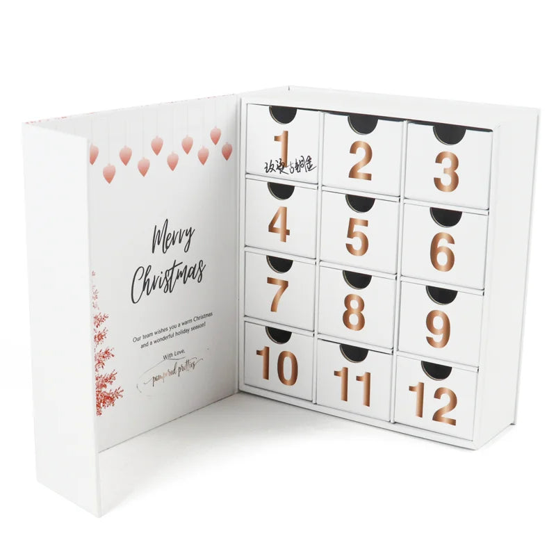 Custom Designed Cardboard Advent Calendar Boxes for Cosmetics Eyelashes Candies Food & Chocolates UV Coating Embossing Printing