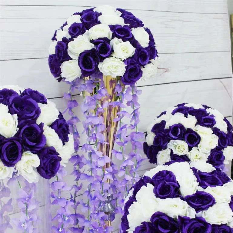 SPR 35cm Purple Wedding Table Flower Ball Centerpiece with Hanging Vine for Party Stage Backdrop Arrangement Decorations