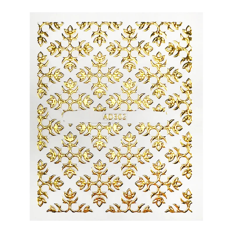 Five & Ten GMPC/Sedex/ISO/EUDR Supply 3D Metallic Color Nail Art Sticker Little Size 52*63mm DIY Plastic Gloden Nail Decal
