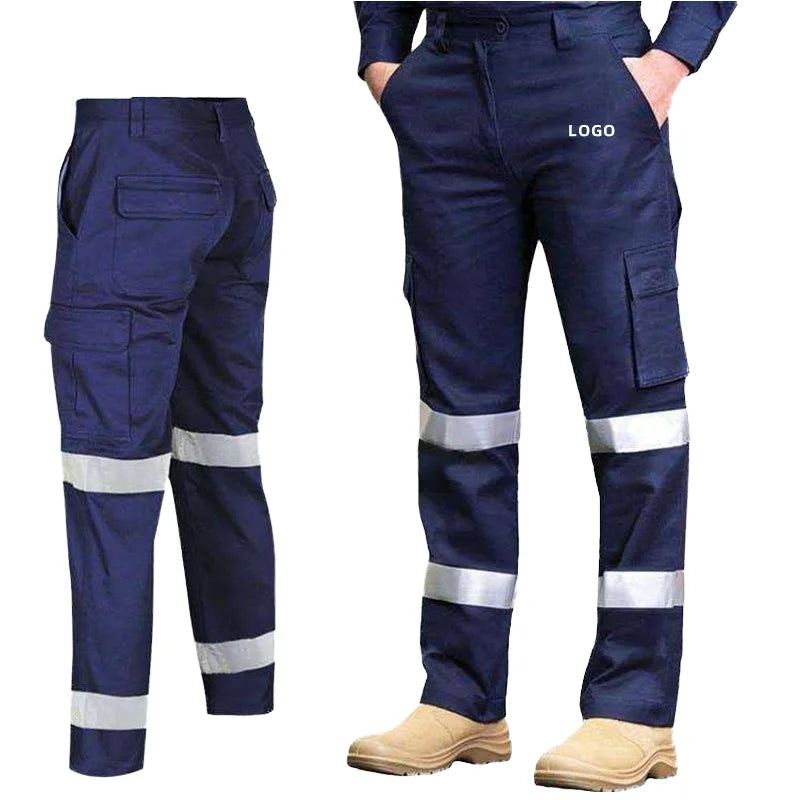 Custom Wholesale High Visibility Reflective Strips Cotton Work Pants Breathable Construction Outdoor Cargo Workwear