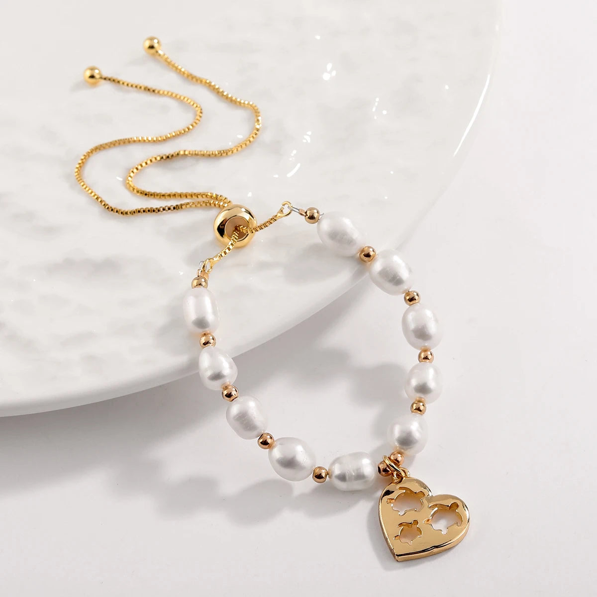 New Ocean  Heart Turtle Charm Fresh Water Pearl Adjustable  Wholesale