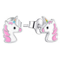 YILUN 925 Sterling Silver Unicorn Stud Earrings Jewelry Rhodium Plated Hypoallergenic Pink Enamel Cute Earrings for Girls