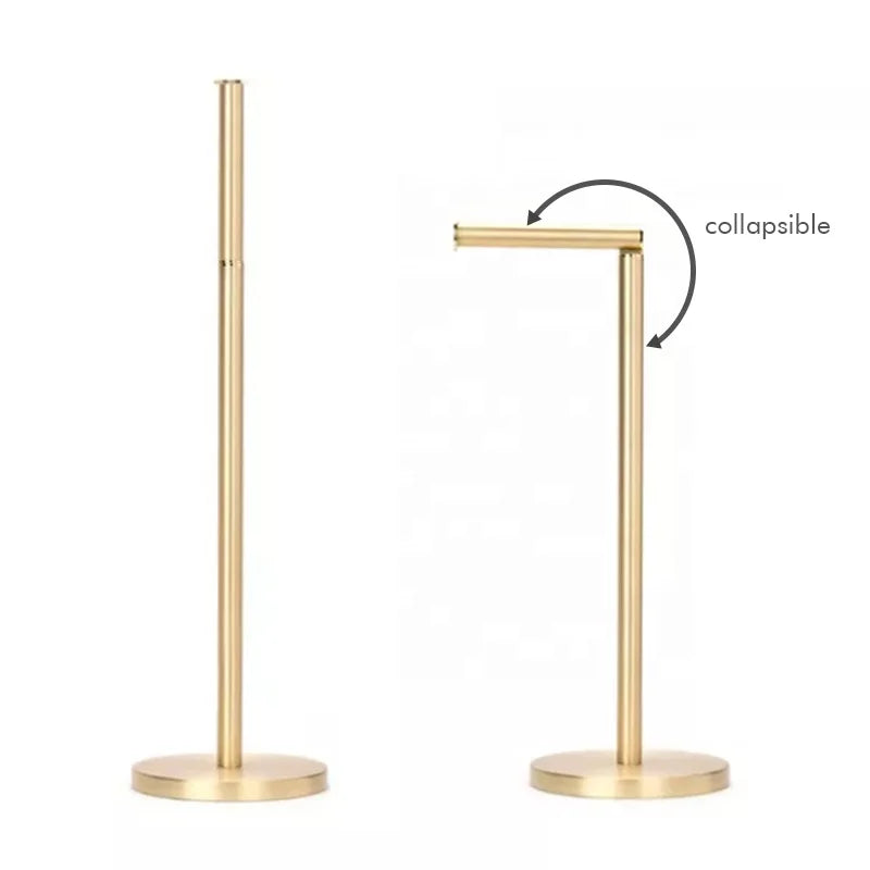 Free Standing Modern Eco-Friendly Stainless Steel Brushed Gold Foldable Toilet Paper Towel Roll Holder Stand Metal Rack