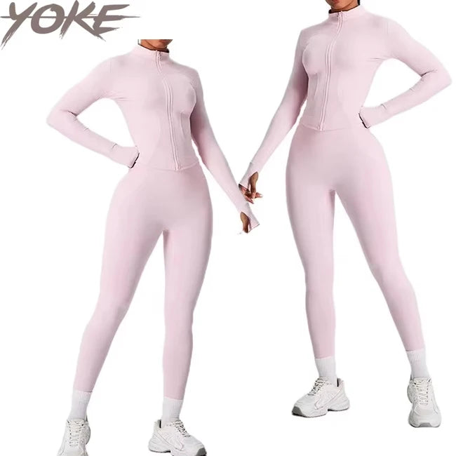 Yoke Workout Sets Nylon Spandex Exercise Workout Set Top and Bottom Running Women Yoga Active Wear Pants With Pockets for Women