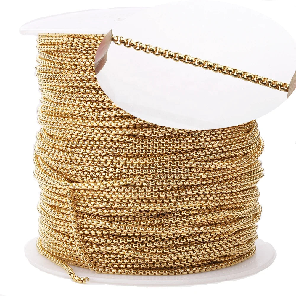 Tarnish Free Stainless Steel square Small Thin Link Roll Chain Bulk Silver Necklace Chains for DIY Jewelry